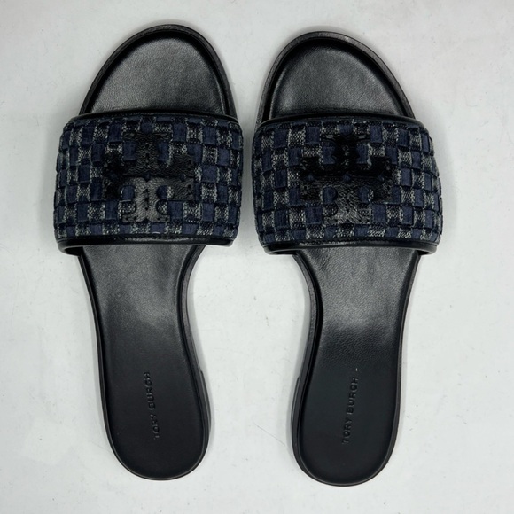 NWB-Tory BurchEverly Slide Braid Velvet Jeans Denim Sandals -Perfect Navy 7.5m
